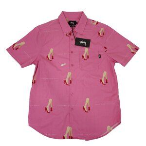 Stussy NWT Men's Pink GOOD FROM ANY ANGLE Cotton Shirt, Size Medium